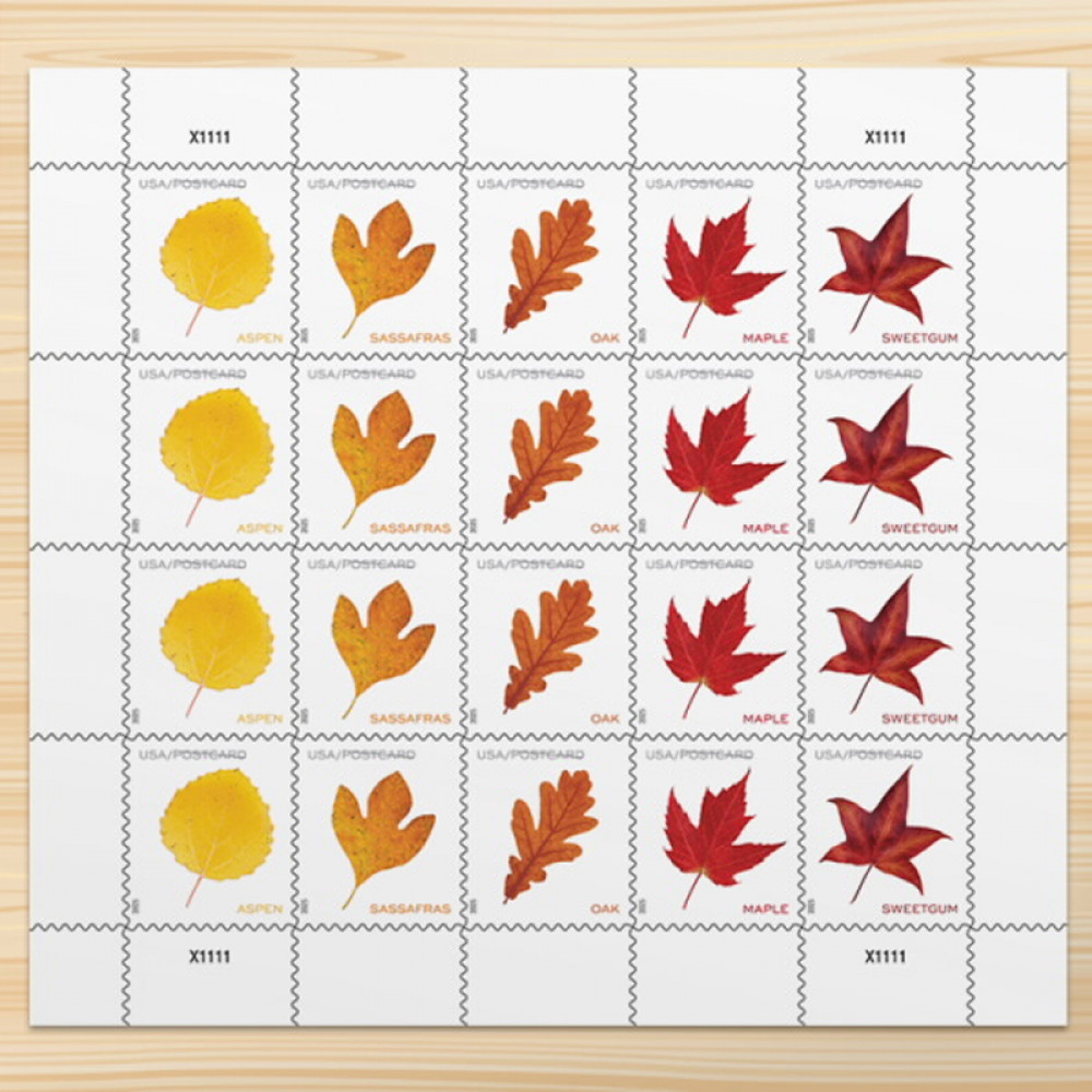 2025 Vibrant Leaves Postcard Stamps, Sheetof 20 Postcard |Multiple Stamp Designs and Formats